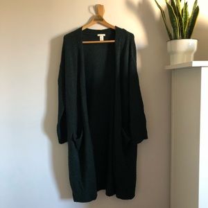 H&M XL Dark Green Knit Long Cardigan Sweater